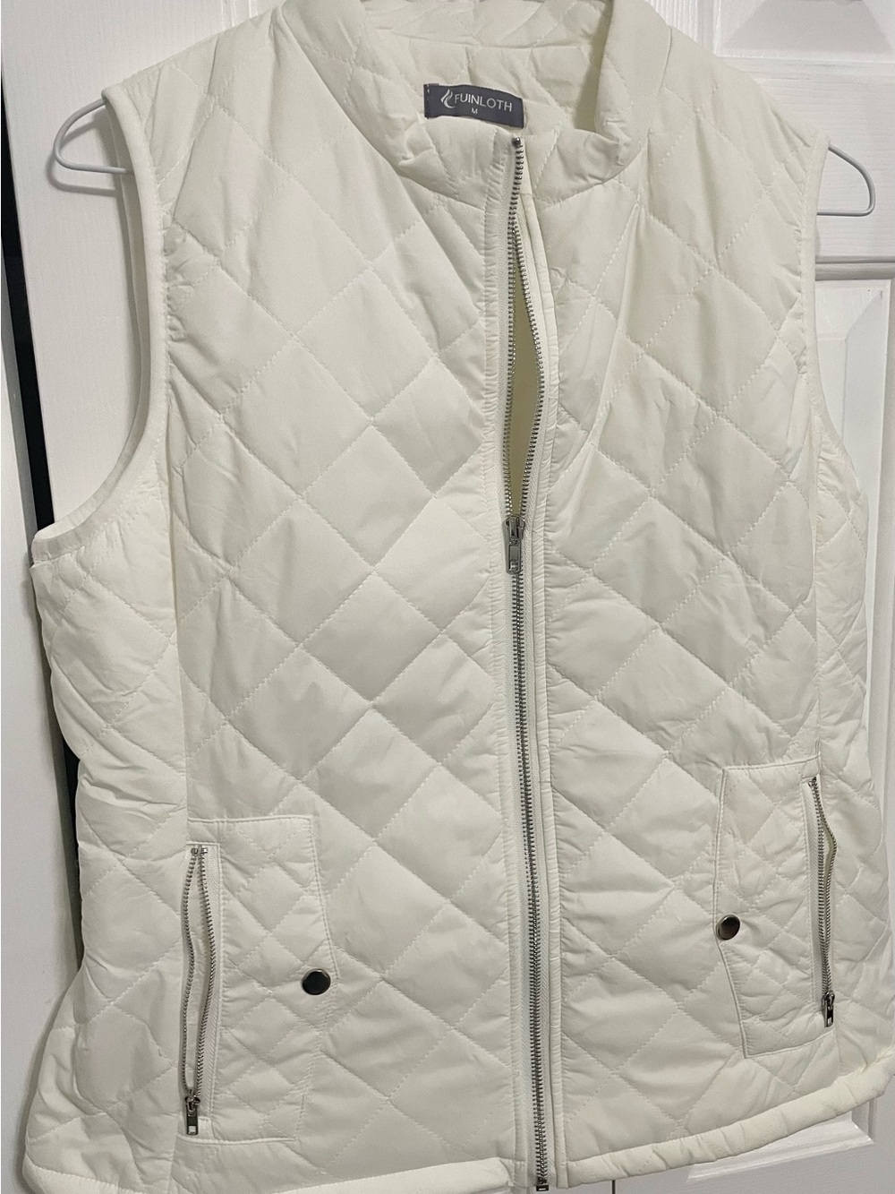 Eunloth Women's Cream Quilted Zip-Front Vest